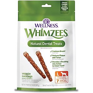 WHIMZEES by Wellness Veggie Sausage Dental Chews Natural Grain-Free Dental Dog Treats, Large, 7 count