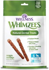 WHIMZEES by Wellness Veggie Sausage Dental Chews Natural Grain-Free Dental Dog Treats, Small, 28 count