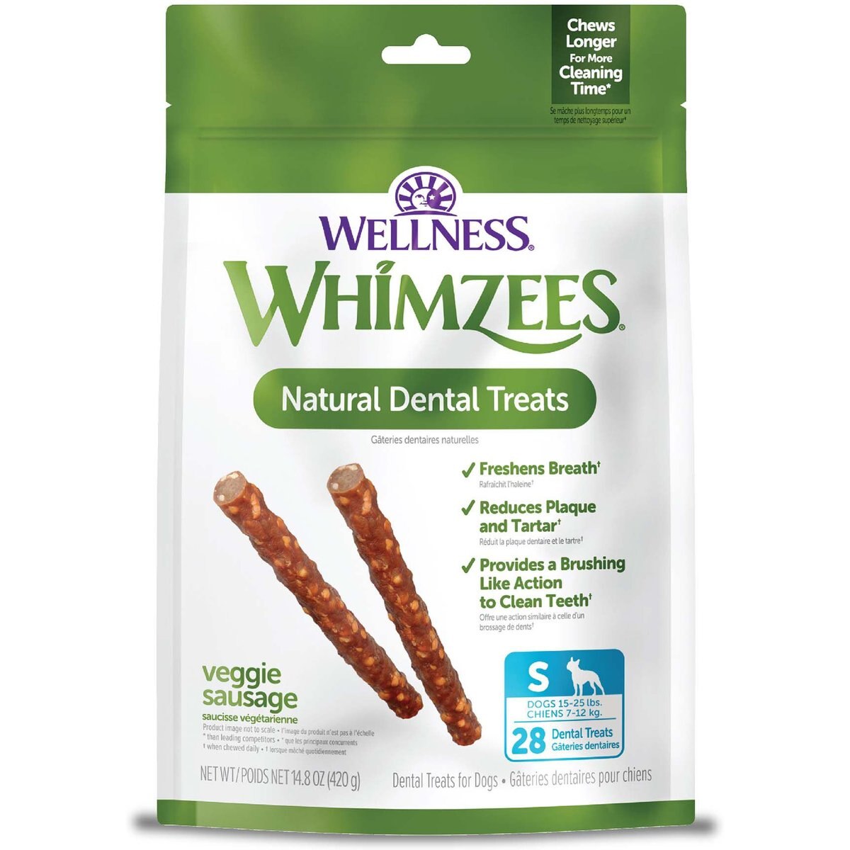 WHIMZEES Veggie Sausage Dental Chews Natural Grain-Free Dental Dog Treats, Small, 28 count