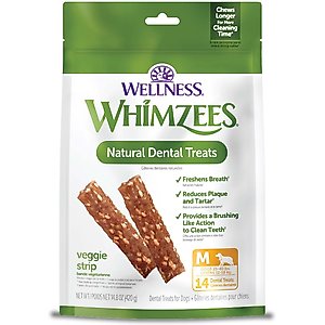 WHIMZEES by Wellness Veggie Strip Dental Chews Natural Grain-Free Dental Dog Treats, Medium, 14 count