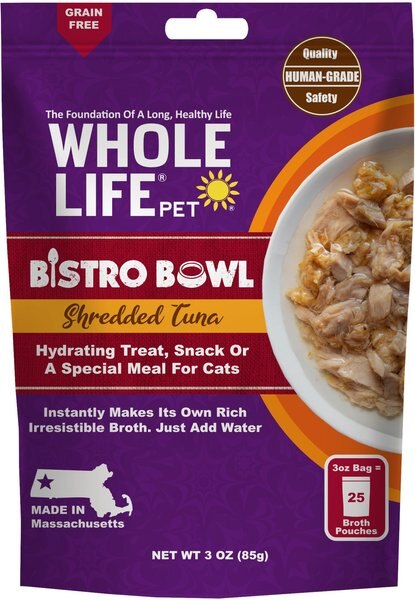 Whole Life Bistro Bowl Shredded Tuna Cat Meal Mixer Grain-Free Cat Food Topper, 3-oz bag