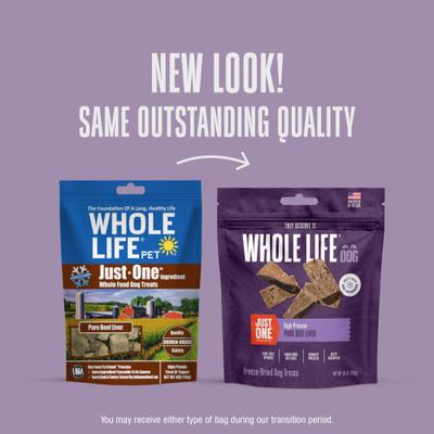 Show full view: Whole Life Just One Ingredient Pure Beef Liver Freeze-Dried Dog Treats, 10-oz bag slide 4 of 12