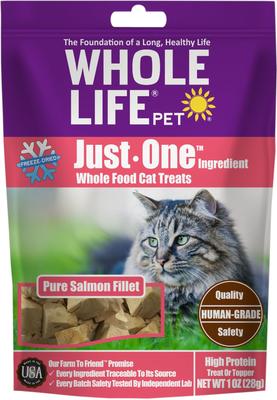 Show full view: Whole Life Just One Ingredient Pure Salmon Fillet Freeze-Dried Cat Treats, 1-oz bag + Instinct Original Grain-Free Pate Recipe Variety Pack Wet Canned Cat Food, 3-oz, case of 12 slide 6 of 9