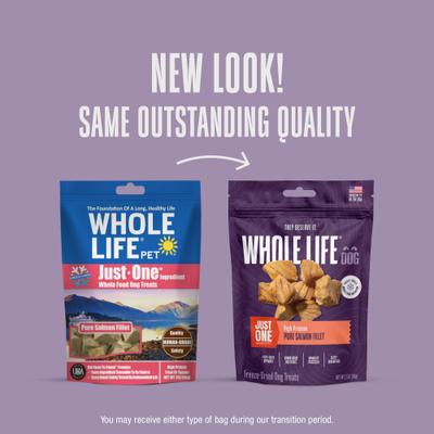 Show full view: Whole Life Just One Ingredient Pure Salmon Fillet Freeze-Dried Dog & Cat Treats, 2-oz bag slide 4 of 12