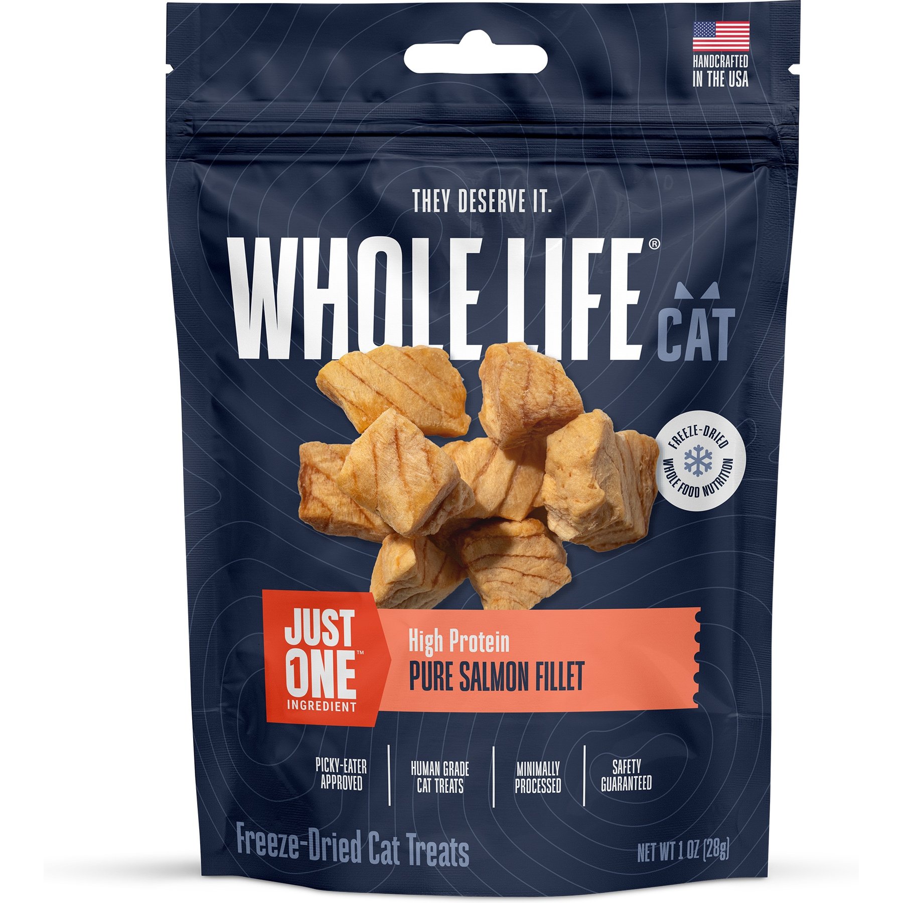 Whole Life Just One Ingredient Pure Salmon Fillet Grain-Free Freeze-Dried Cat Treats, 1-oz bag