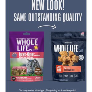 Whole Life Just One Ingredient Pure Salmon Fillet Grain-Free Freeze-Dried Cat Treats, 2.5-oz bag