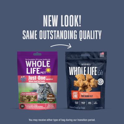 Show full view: Whole Life Just One Ingredient Pure Salmon Fillet Grain-Free Freeze-Dried Cat Treats, 2.5-oz bag slide 4 of 13