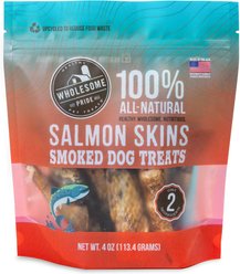 Wholesome Pride Pet Treats Smoked Salmon Skins Grain-Free dehydrated Dog Treats, 4-oz bag