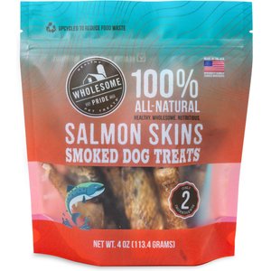Wholesome Pride Pet Treats Smoked Salmon Skins Grain-Free dehydrated Dog Treats, 4-oz bag