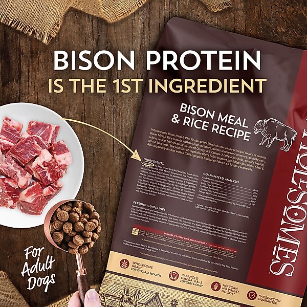 Show full view: Wholesomes Adult Bison Meal & Rice Dry Dog Food, 35-lb bag slide 4 of 10
