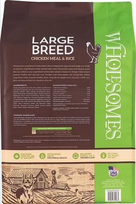 Show full view: Wholesomes Large Breed with Chicken Meal & Rice Formula Adult Dry Dog Food, 40-lb bag slide 3 of 8