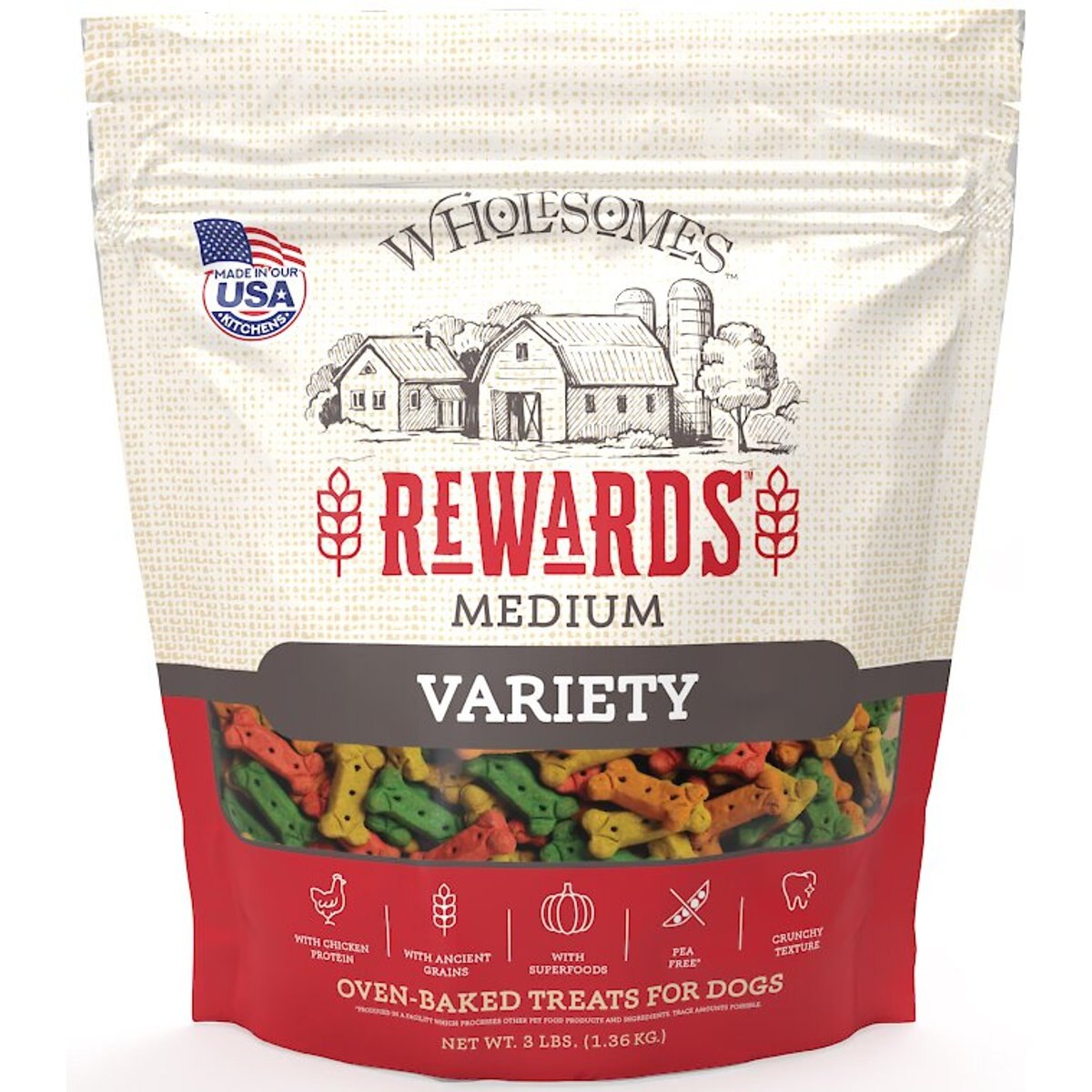 Wholesomes Rewards Medium Variety Biscuit Dog Treats, 3-lb bag