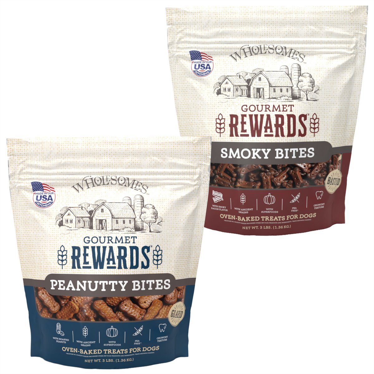 Wholesomes Rewards Smoky Bites Biscuit + Rewards Peanutty Bites Biscuit Dog Treats