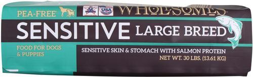 Show full view: Wholesomes Sensitive Skin & Stomach Large Breed Salmon Dry Dog Food, 30-lb bag slide 4 of 7