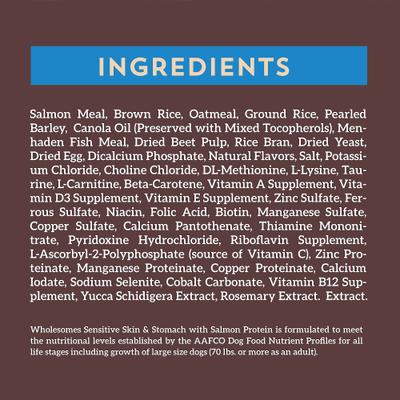 Show full view: Wholesomes Sensitive Skin & Stomach with Salmon Protein Dry Dog Food, 30-lb bag slide 6 of 10