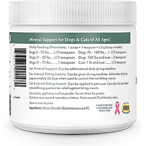 Wholistic Pet Organics Diatomaceous Earth Powder Supplement for Dogs & Cats, 4-oz jar
