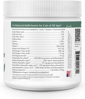 Show full view: Wholistic Pet Organics Feline Complete Powder Supplement for Cats, 8-oz jar slide 4 of 5