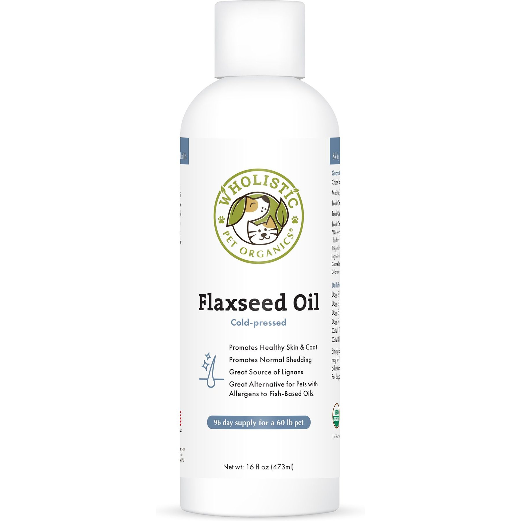 Wholistic Pet Organics Flax Seed Oil Dog & Cat Supplement, 16-fl oz bottle