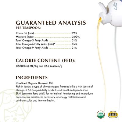 Show full view: Wholistic Pet Organics Flax Seed Oil Dog & Cat Supplement, 16-fl oz bottle slide 6 of 8