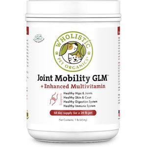 Wholistic Pet Organics Joint Mobility GLM Enhanced Multivitamin with Joint Support for Dogs & Cats Supplement, 1-lb