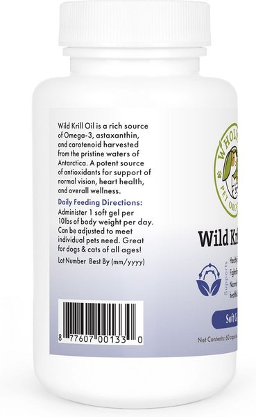 Wholistic Pet Organics Krill Oil Capsules Dog & Cat Supplement, 60 count