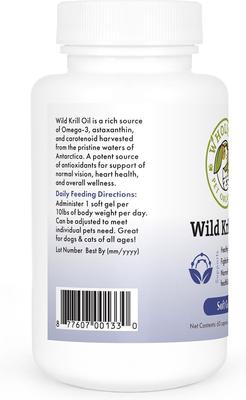 Show full view: Wholistic Pet Organics Krill Oil Capsules Dog & Cat Supplement, 60 count slide 3 of 7