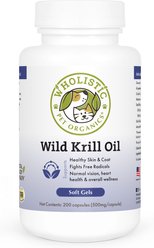 Wholistic Pet Organics Krill Oil Capsules Supplement for Dogs & Cats, 200 count