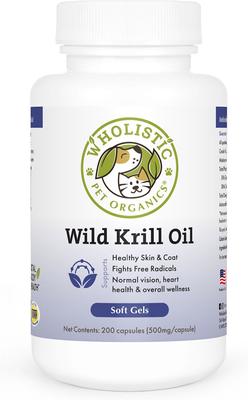 Show full view: Wholistic Pet Organics Krill Oil Capsules Supplement for Dogs & Cats, 200 count slide 1 of 5
