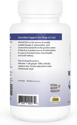 Show full view: Wholistic Pet Organics Krill Oil Capsules Supplement for Dogs & Cats, 200 count slide 4 of 5