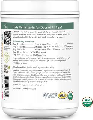 Show full view: Wholistic Pet Organics Organic Canine Complete Pumpkin Enhanced Powder Daily Multivitamin for Dogs, 1-lb jar slide 3 of 10