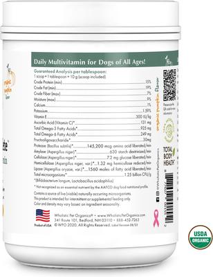 Show full view: Wholistic Pet Organics Organic Canine Complete Pumpkin Enhanced Powder Daily Multivitamin for Dogs, 1-lb jar slide 4 of 10