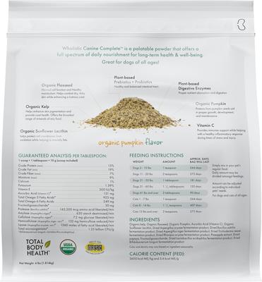 Show full view: Wholistic Pet Organics Organic Canine Complete Pumpkin Enhanced Powder Daily Multivitamin for Dogs, 4-lb pouch slide 3 of 11