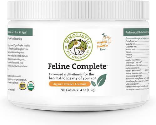 Show full view: Wholistic Pet Organics Organic Feline Complete Pumpkin Enhanced Powder Daily Multivitamin for Cats, 4-oz jar slide 1 of 11