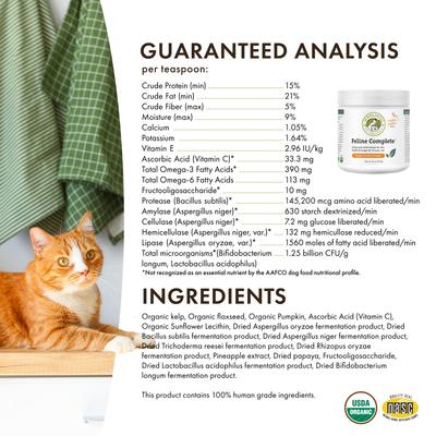 Show full view: Wholistic Pet Organics Organic Feline Complete Pumpkin Enhanced Powder Daily Multivitamin for Cats, 4-oz jar slide 9 of 11
