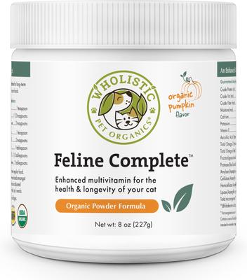 Show full view: Wholistic Pet Organics Organic Feline Complete Pumpkin Enhanced Powder Daily Multivitamin for Cats, 8-oz jar slide 1 of 10
