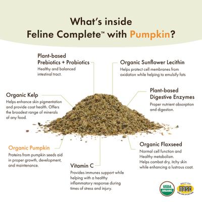 Show full view: Wholistic Pet Organics Organic Feline Complete Pumpkin Enhanced Powder Daily Multivitamin for Cats, 8-oz jar slide 5 of 10