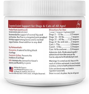 Show full view: Wholistic Pet Organics Run Free Powder Supplement for Dogs & Cats, 8-oz jar slide 4 of 4