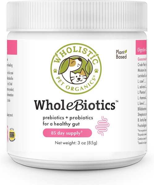 Wholistic Pet Organics WholeBiotics Powder Supplement for Dogs & Cats, 3-oz jar