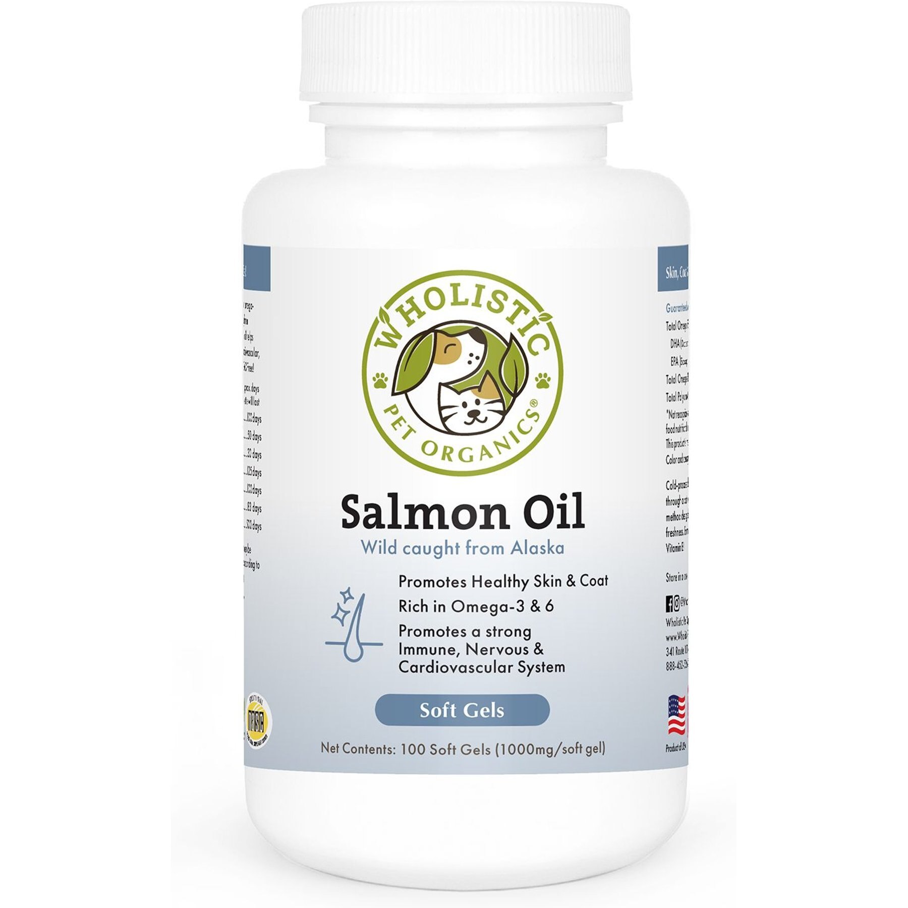Wholistic Pet Organics Wild Salmon Oil Dog & Cat Supplement, 100 count