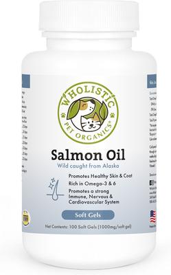Show full view: Wholistic Pet Organics Wild Salmon Oil Dog & Cat Supplement, 100 count slide 1 of 5