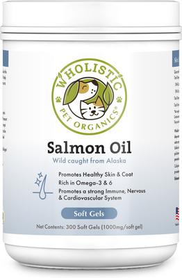 Show full view: Wholistic Pet Organics Wild Salmon Oil Gel Capsule Supplement for Dogs & Cats, 300 count slide 1 of 4