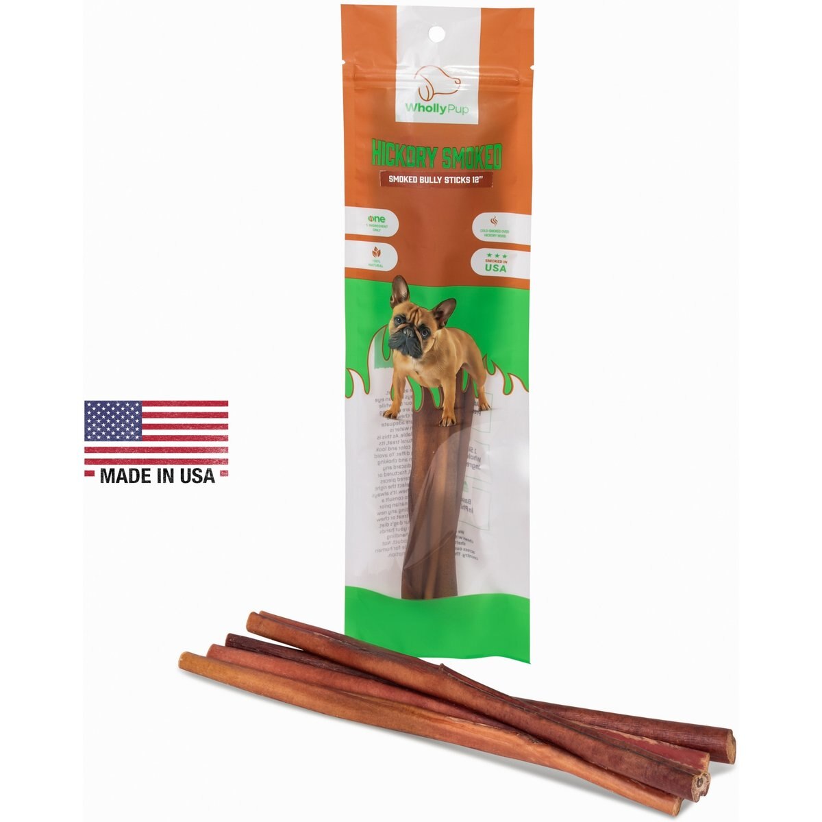 Wholly Pup Smoked Bully Sticks 12-inch Dog Treats, 4 count