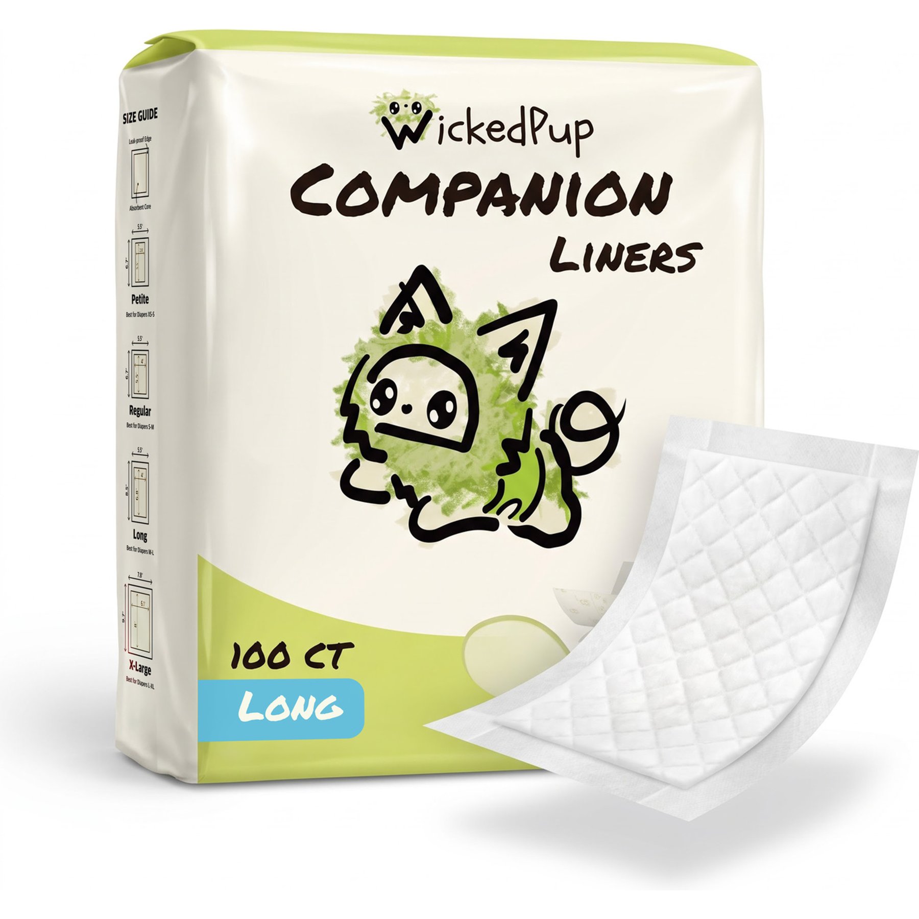 WickedPup Disposable Dog Diaper Liners, Long, 100 count