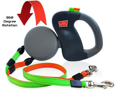 Show full view: Wigzi Dual Doggie Retractable Dog Leash, Green/Orange, 10-ft long slide 3 of 8