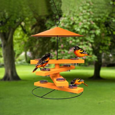 Show full view: Wild Bird Lovers Spiral Pagoda Multi-Tier Oriole with 8 Jelly Dishes Wild Bird Feeder slide 2 of 2