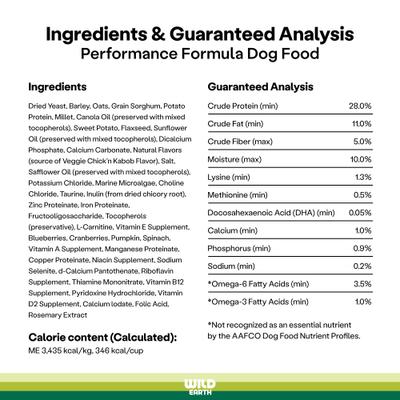 Show full view: Wild Earth High Protein Performance Formula Veggie Supreme Flavor Flavor Plant-Based Dog Dry Food, 4-lb bag slide 5 of 9
