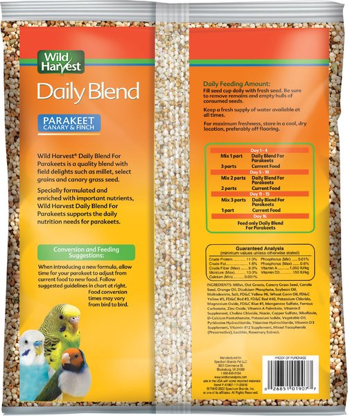 Wild Harvest Daily Blend Nutrition Diet Parakeet Food, 5-lb bag