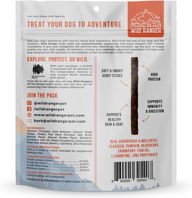 Show full view: Wild Ranger Chicken, Sweet Potato, Pumpkin & Flaxseed with Real Superfoods Jerky Dog Treats, 8-oz bag slide 3 of 9