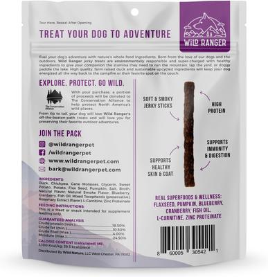 Show full view: Wild Ranger Duck, Sweet Potato, Pumpkin & Flaxseed with Real Superfoods Jerky Dog Treats, 8-oz bag slide 3 of 8