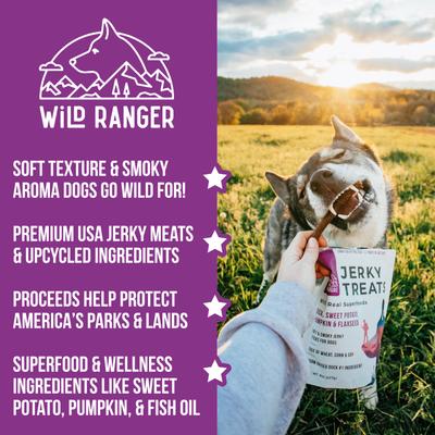 Show full view: Wild Ranger Duck, Sweet Potato, Pumpkin & Flaxseed with Real Superfoods Jerky Dog Treats, 8-oz bag slide 4 of 8